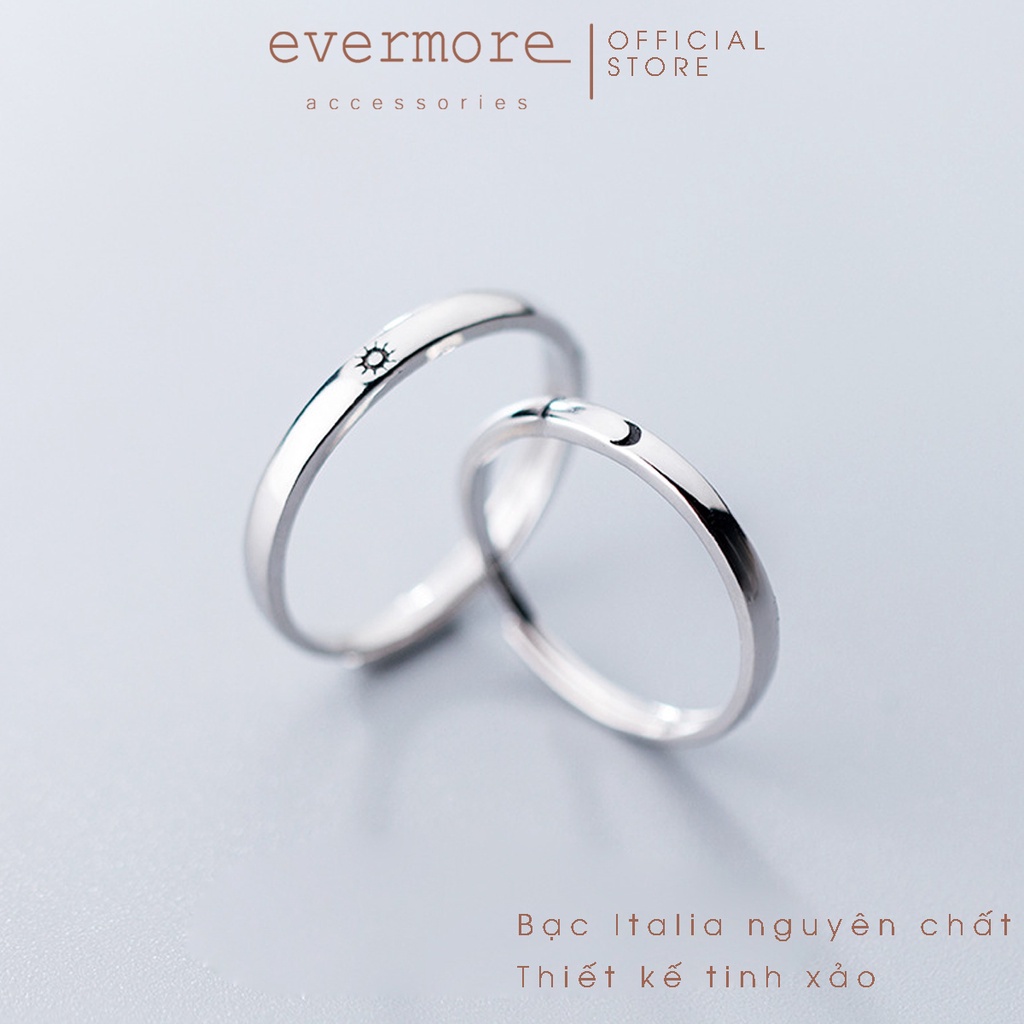 Nhẫn bạc đôi EVERMORE, nhẫn bạc đôi Sun Moon thanh lịch, minimalism - N019