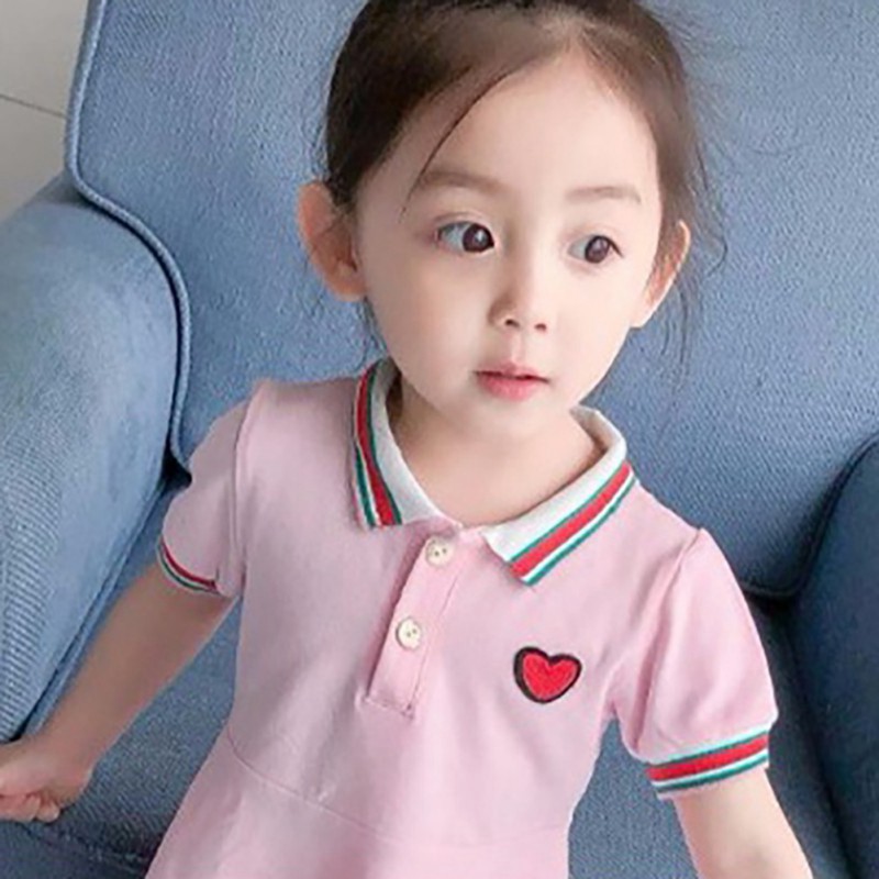 Đầm cotton ngắn tay in họa tiết trái tim đáng yêu dành cho bé gái