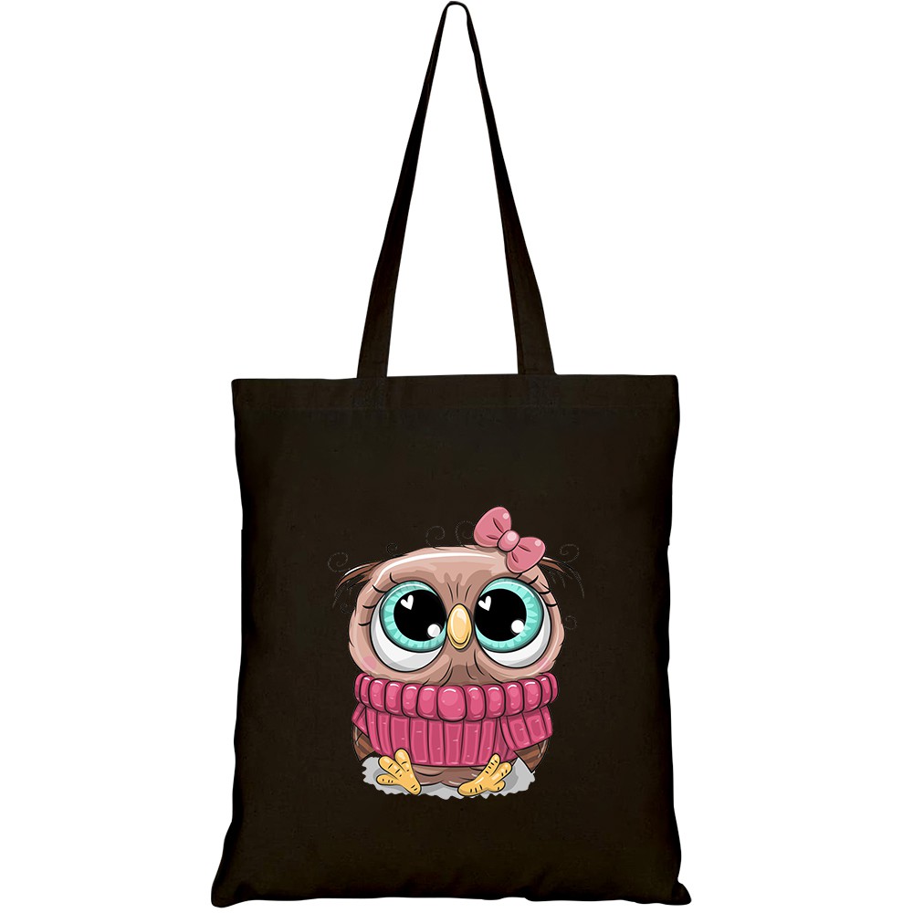 Túi vải tote canvas HTFashion in hình cute cartoon owl pink sweater HT337