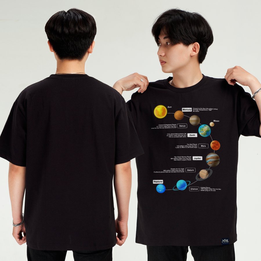 Áo thun unisex ngân hà phông nam nữ cổ tròn in hệ mặt trời phong cách streetwear phông local brand MVR KK3797