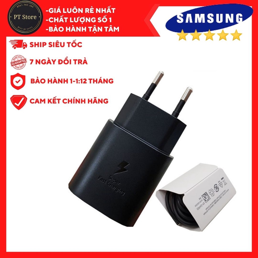 Bộ sạc cáp Samsung 25W chính hãng, chuẩn zin dùng cho Galaxy Note 10, Note 10 plus, Note 20, S20, S21...