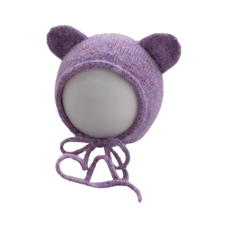 Mũ Beanie Đan Len Thủ Công Đính Tai Dễ Thương Làm Phụ Kiện Chụp Ảnh Cho Bé Sơ Sinh