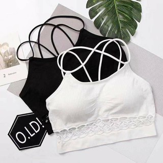 Áo bra thể thao chân ren dây chéo ( Đen, Trắng)