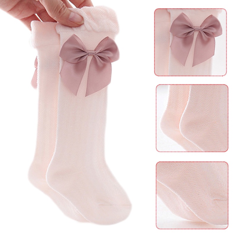 Cặp vớ lưới cổ cao đính nơ chống muỗi thời trang mùa hè cho bé gái