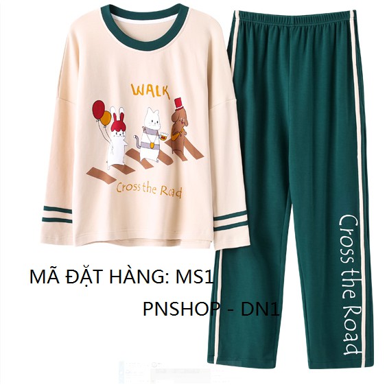 [SET BỘ NGỦ] Nữ cotton dài tay kiểu dáng rộng rãi thu đông 2018