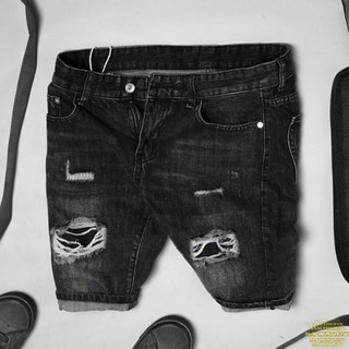 Quần short jean nam đen rách kiểu có size 34