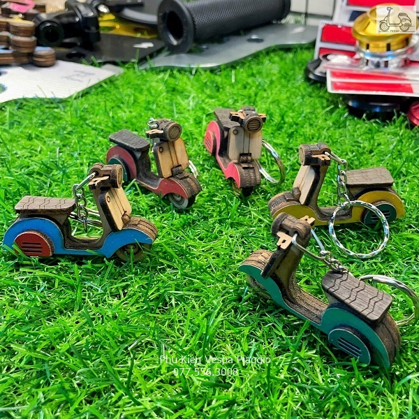 Móc Khóa Hình Xe Vespa 3D 2D Bằng Gỗ Cao Cấp