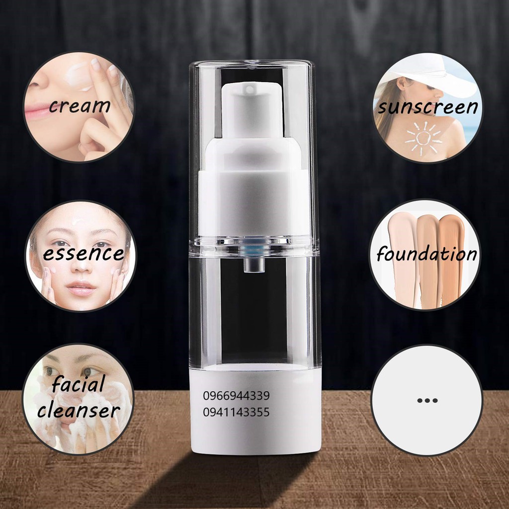 Chai Nhựa chân không 5ml 10ml 15ml 30ml đầu nhấn chiết gel sữa rửa mặt serum kem toner tinh dầu kem dưỡng da, màu trắng