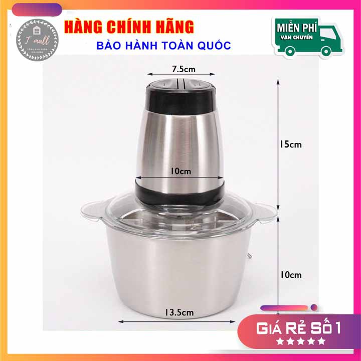 Máy xay thịt đa năng cối Inox 304, 4 lưỡi dao, 2 lít, công suất 250W, sang trọng, gọn nhẹ, an toàn, tiện lợi, dễ sử dụng