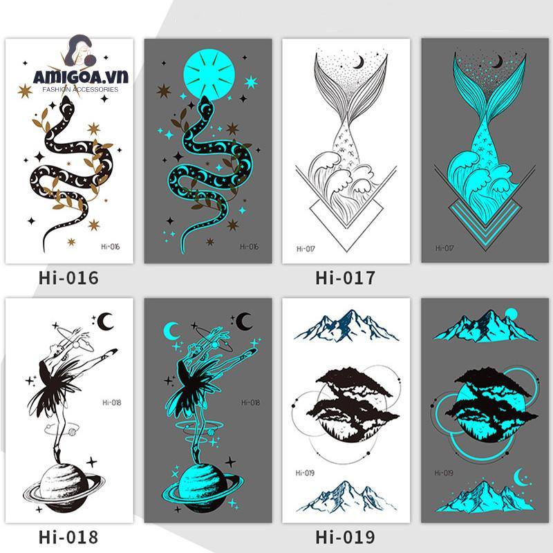 Miếng Dán Hình Xăm Dạ Quang Màu Xanh Dương Độc Đáo Dùng Trang Trí