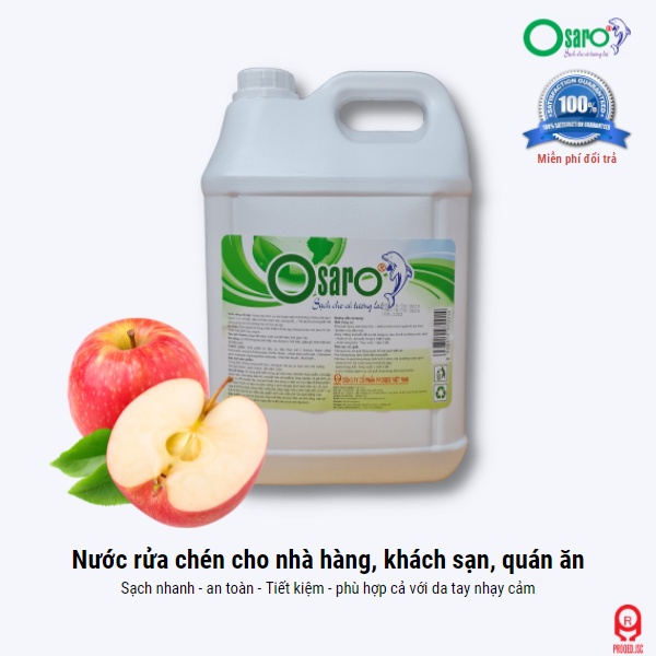 Nước rửa chén hữu cơ OSARO thành phần tự nhiên sinh học đánh bay vết bẩn bảo vệ da tay 3,8L