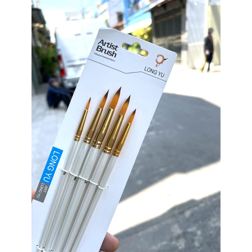 Bộ Cọ Vẽ Nhọn 5 Cây Chuyên Nghiệp Artist Brush - Dùng Cho Màu Nước/Bột/Sơn Acrylic 30S Store M325-5 Màu Trắng