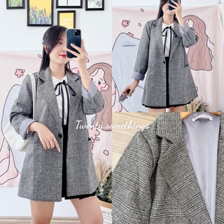 Áo Blazer Kẻ 2 Lớp 1 Cúc (ảnh thật/sẵn/video)