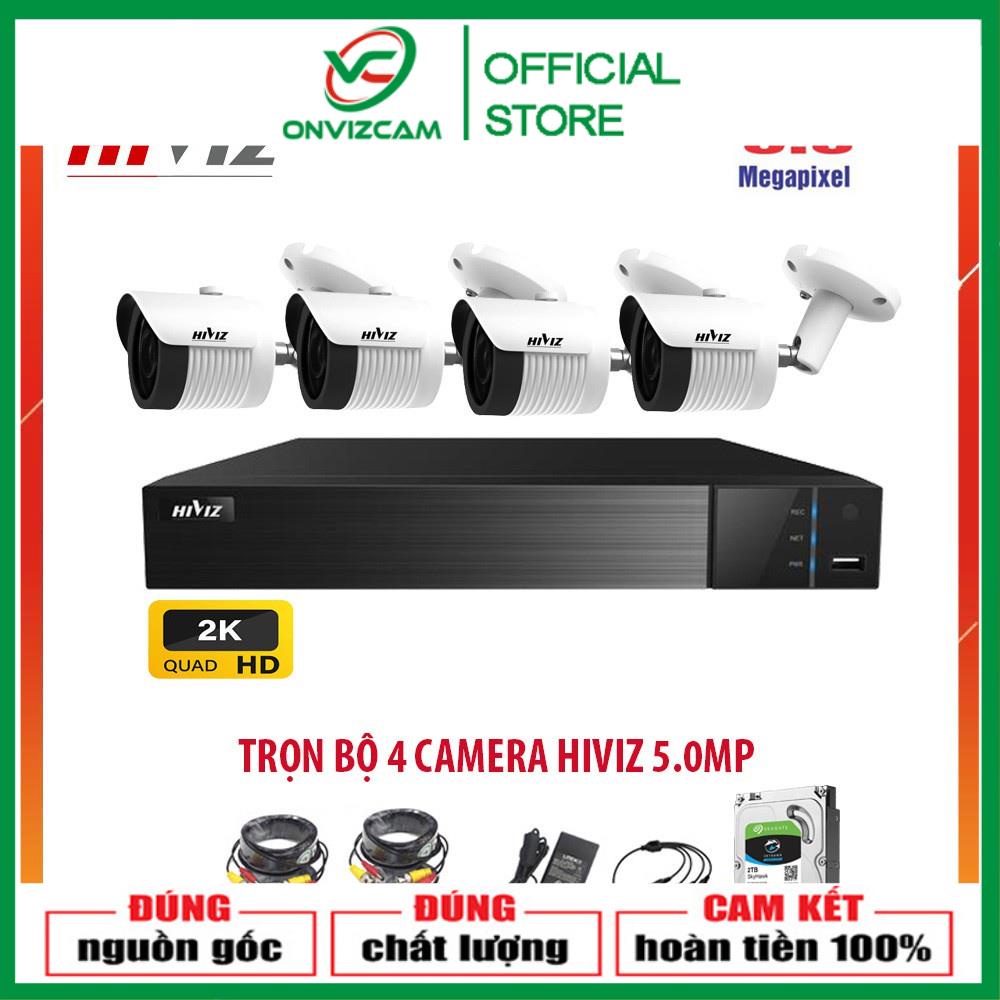 Trọn Bộ Camera giám sát HIVIZ 5.0MP thân sắt chính hãng ,Đủ bộ 4 mắt 5.0MP, Kèm ổ cứng 500GB và đầy đủ phụ kiện