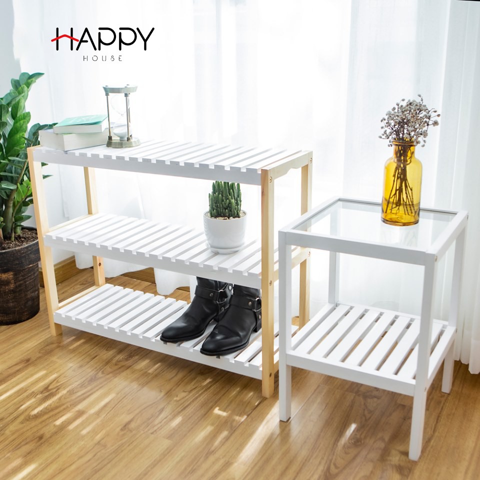 COMBO KỆ GỖ ĐA NĂNG - BENCH 3F M - GLASS SHELF - WHITE