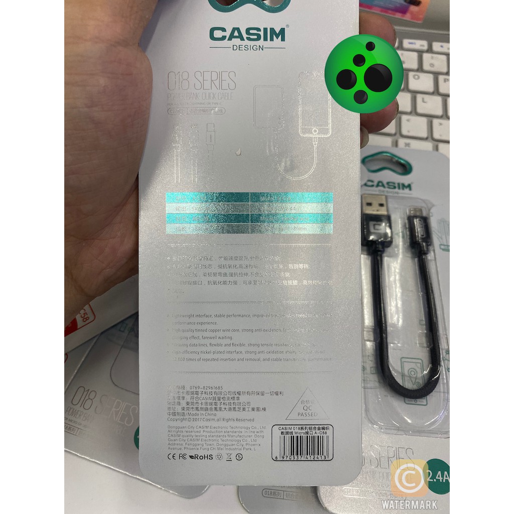 Cáp sạc dự phòng CASIM nhập khẩu cao cấp ngắn 18cm 180mm ra micro USB samsung oppo