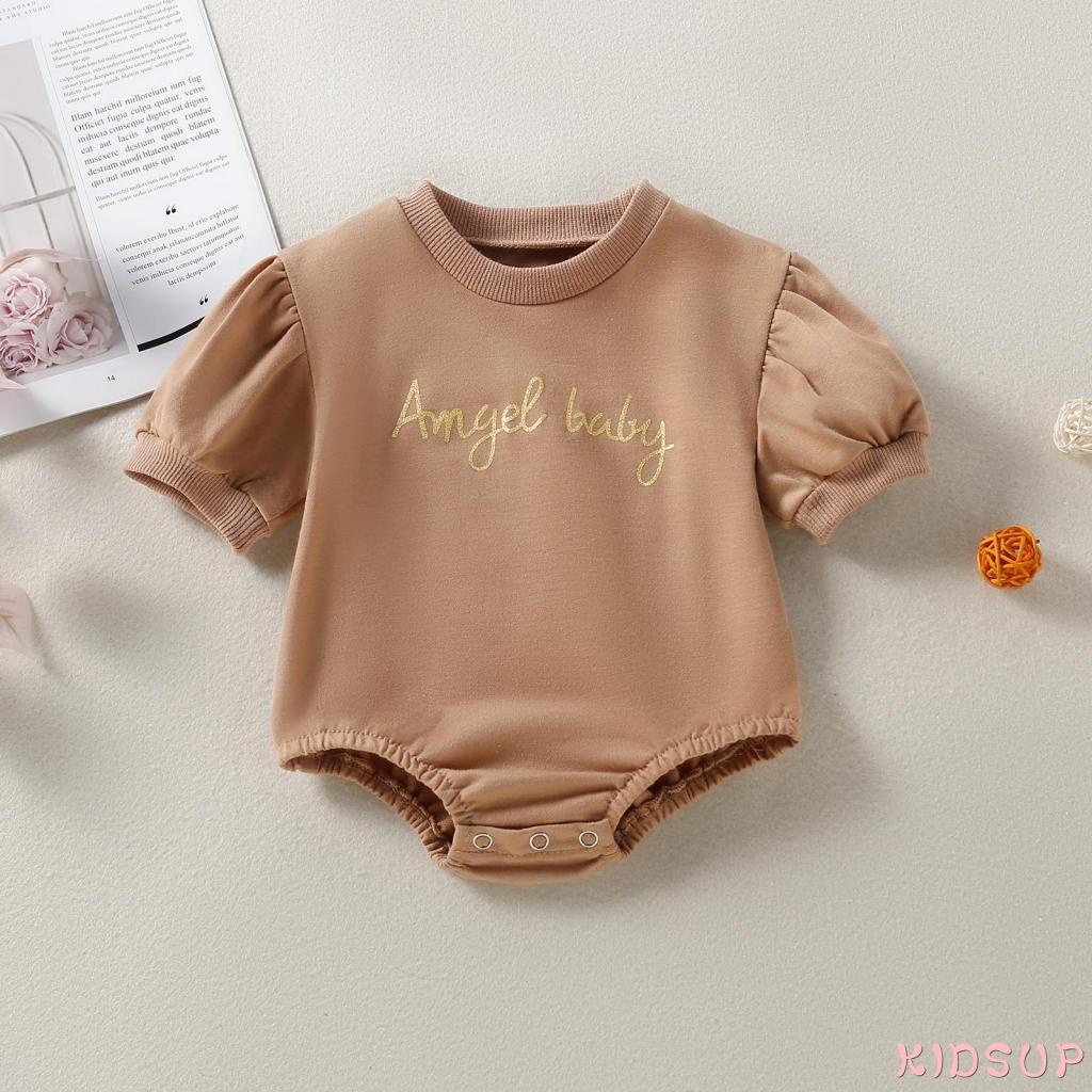 Bộ áo liền quần cổ tròn tay ngắn in chữ thời trang mùa hè cho bé