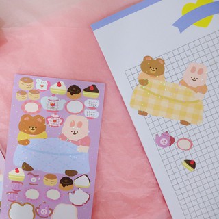 Sticker lấp lánh gấu phong cách Hàn Quốc