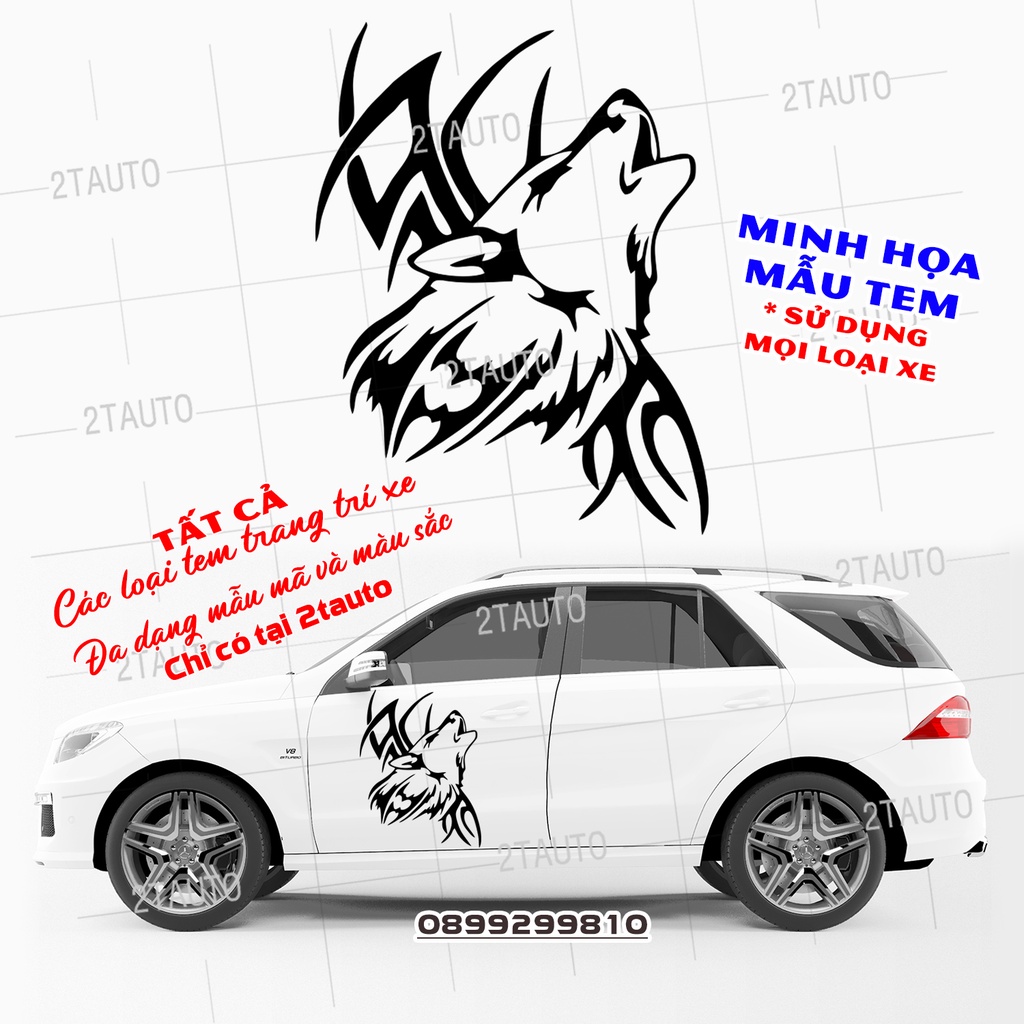 Tem decal sticker dán xe HÌNH CHÓ SÓI CỠ LỚN, chống thấm nước, logo CON SÓI WOLF dán trang trí xe hơi - MẪU 1