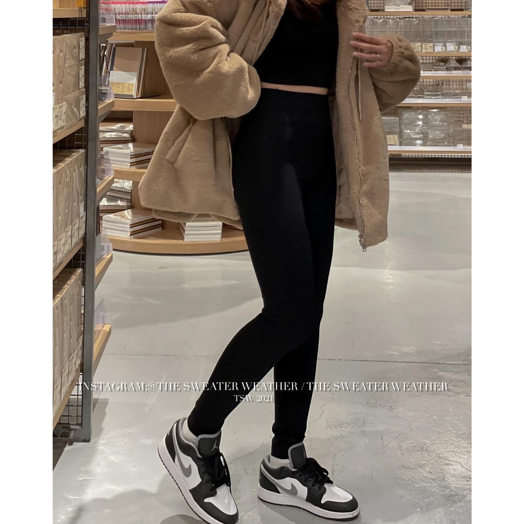 (Ảnh thật) Quần legging đen cạp cao gen bụng chất dày full túi giấy Mu ji the.sweaterweather TSW