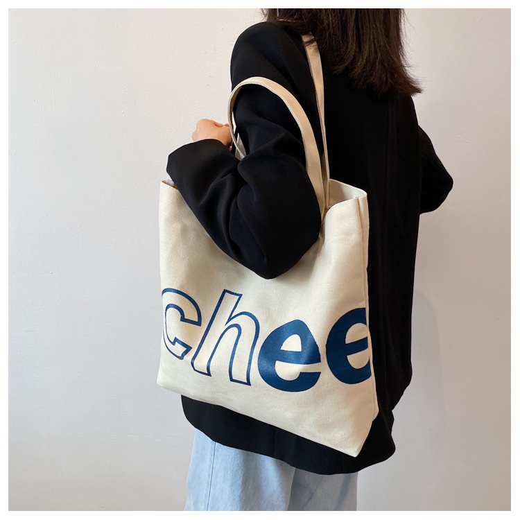 Túi tote vải canvas ulzzang unisex đi học đi làm có khoá miệng, có ngăn phụ in chữ CHEE màu be