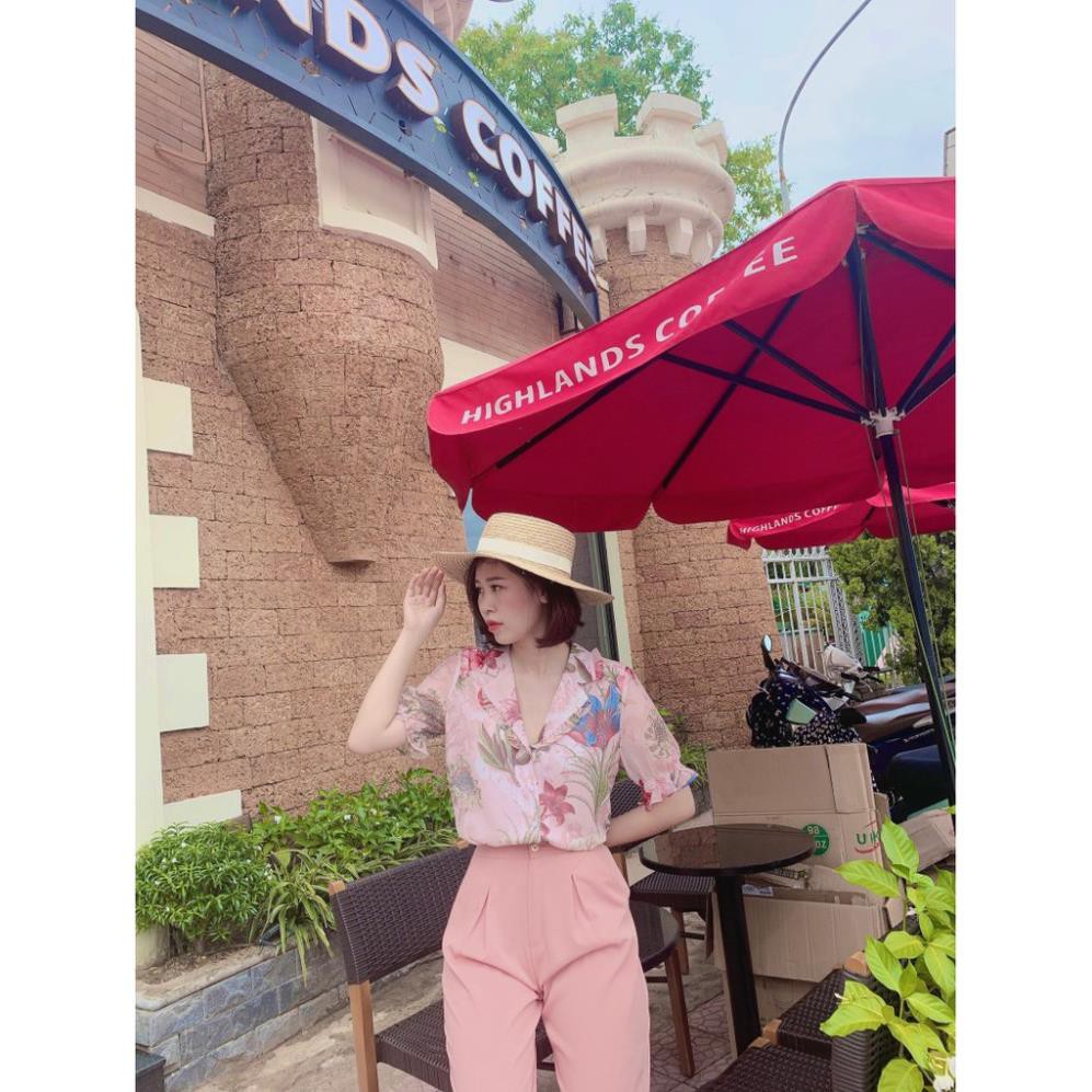 Áo sơ mi nữ công sở MECIA SM342  thiết kế họa tiết hoa cổ vest, tay phồng chất liệu voan mềm mịn, áo nữ dạo phố | BigBuy360 - bigbuy360.vn