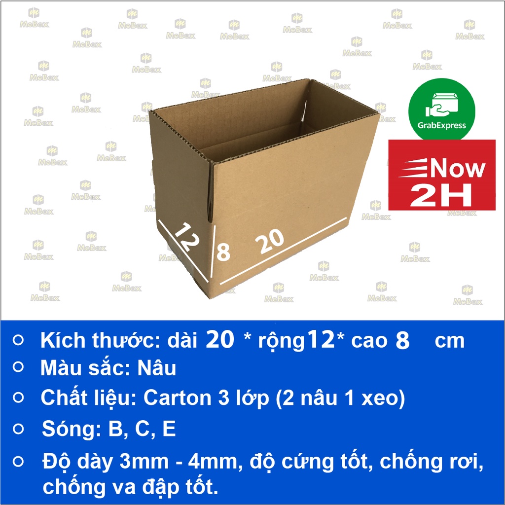 hộp carton 20x12x8 bộ 50 trơn không in xả kho