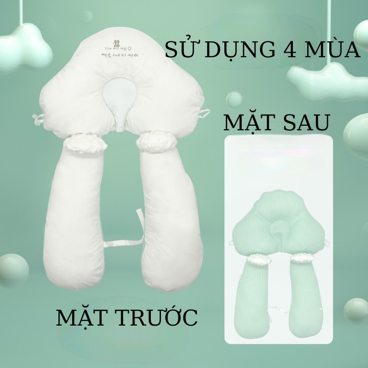Gối cho bé dáng chữ U, gối chặn cho bé chống giật mình, chống méo đầu. Gối ôm đa năng dùng 4 mùa