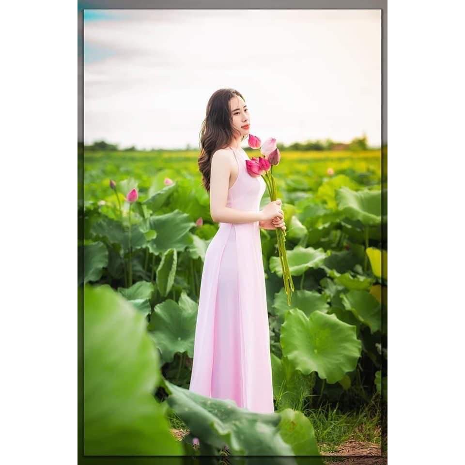 Áo Dài Yếm Lụa Tây Thi Cao Cấp_Áo Dài Yếm Chụp Hoa Sen_AY649