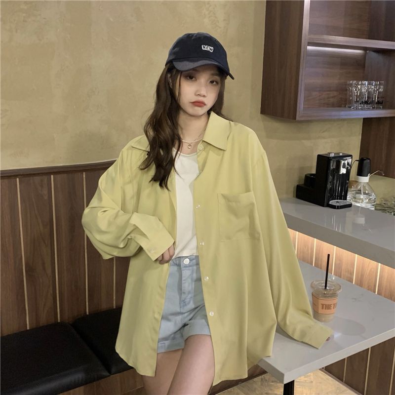 Korean version of the long single-breasted casual sunscreen plain loose shirt，cheap borong of Koreanfashion women's clothing readystock 210521