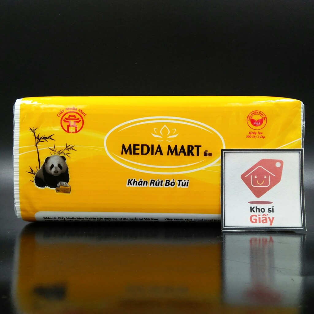 Khăn giấy rút Media Mart 300 tờ/3 lớp gấu trúc siêu dai mềm mịn - Giấy rút trắng loại 1 bịch lớn