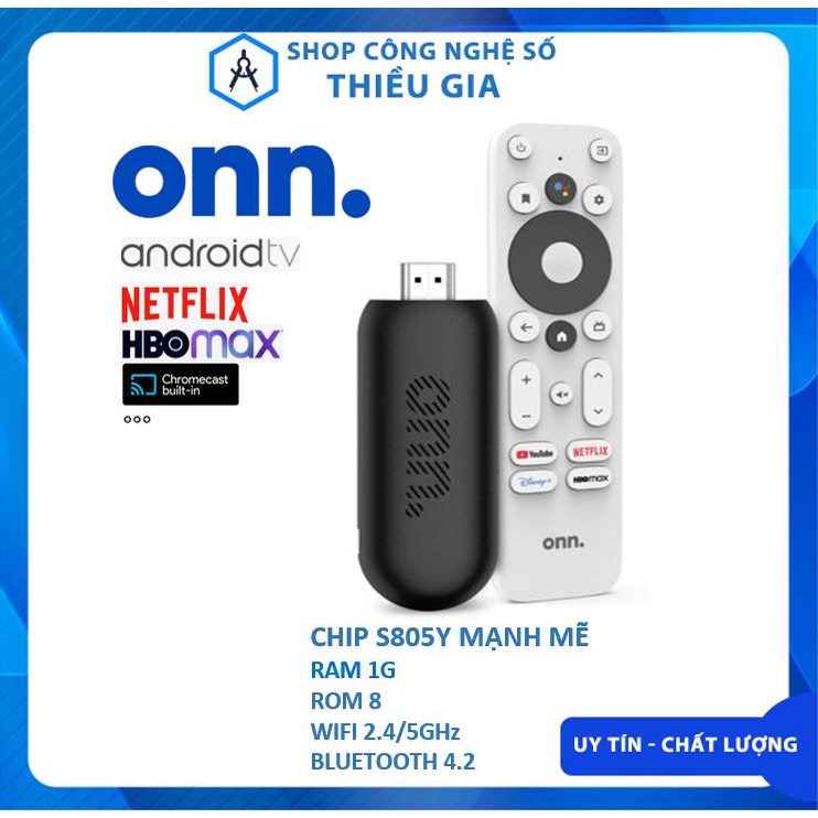 TV Box ONN Stick AndroidTV box chính chủ Google, cấp phép Netflix, HBO Max, Chrome Cast, FHD, Wifi kép, Bluetooth, Voice