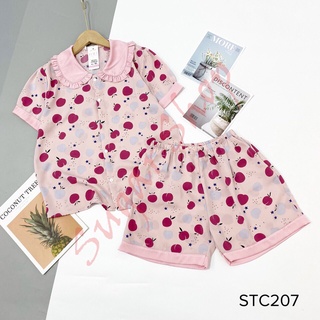 Bộ đồ mặc nhà Pyjamas lụa mango cao cấp, bộ ngủ cộc đùi cổ bèo táo cổ hồng