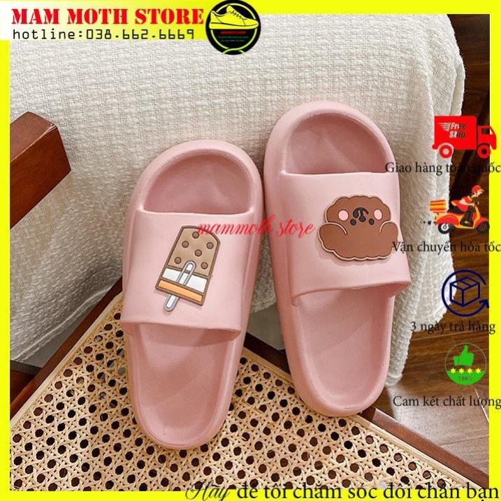 Dép bánh mì nữ hình Gấu -Trà Sữa đế 3cm chống trơn siêu cute 2022