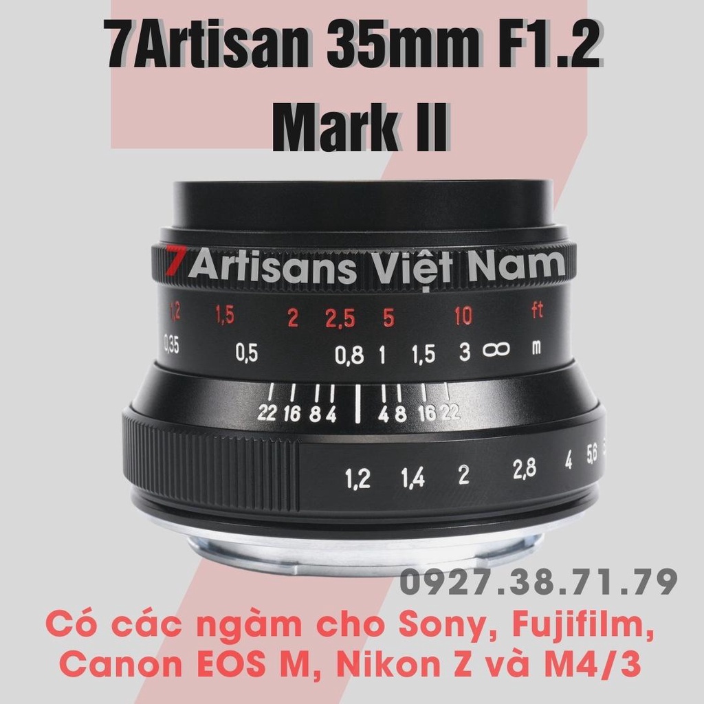(CÓ SẴN) Ống kính 7Artisans 35mm F1.2 Mark II (đời 2) cho Fujifilm, Sony, Canon EOS M, Nikon Z và M4/3