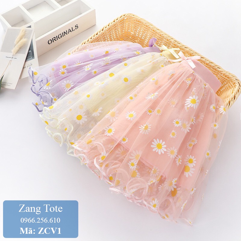 Chân váy phối lưới hoa cúc cực xinh cho bé gái chất voan lưới tutu Hàn cao cấp ZCV1 - Zang Tote