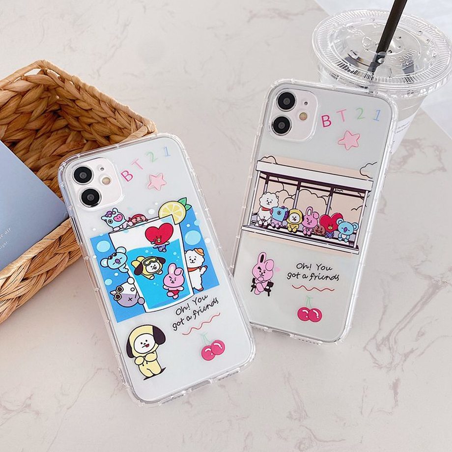 Casing iPhone 12 Mini Pro Max SE 2 11 Pro Xs Max XR X 6 6s 7 8 Plus Ins Cute Cartoon Clear Phone Case Soft Protective Back Cover