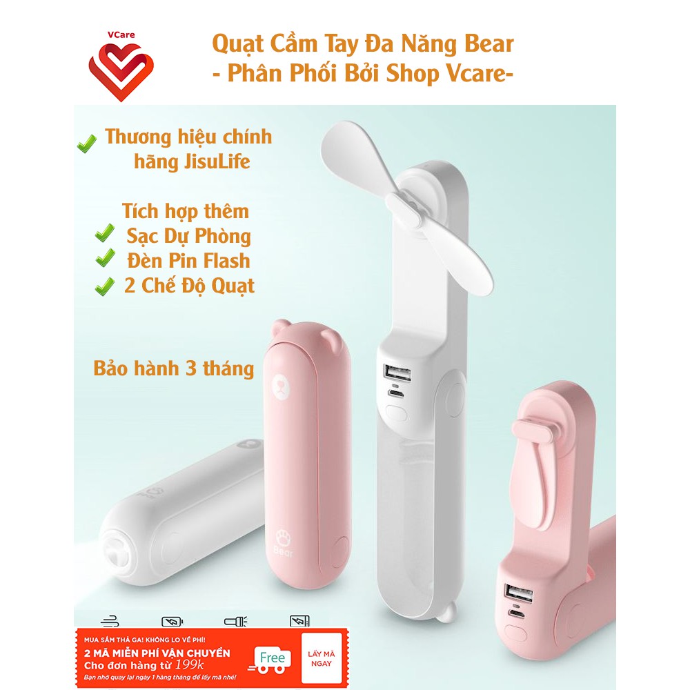 Quạt Cầm Tay Đa Năng Bear - Quạt Gấu Mini Cầm Tay Chính Hãng Jisulife