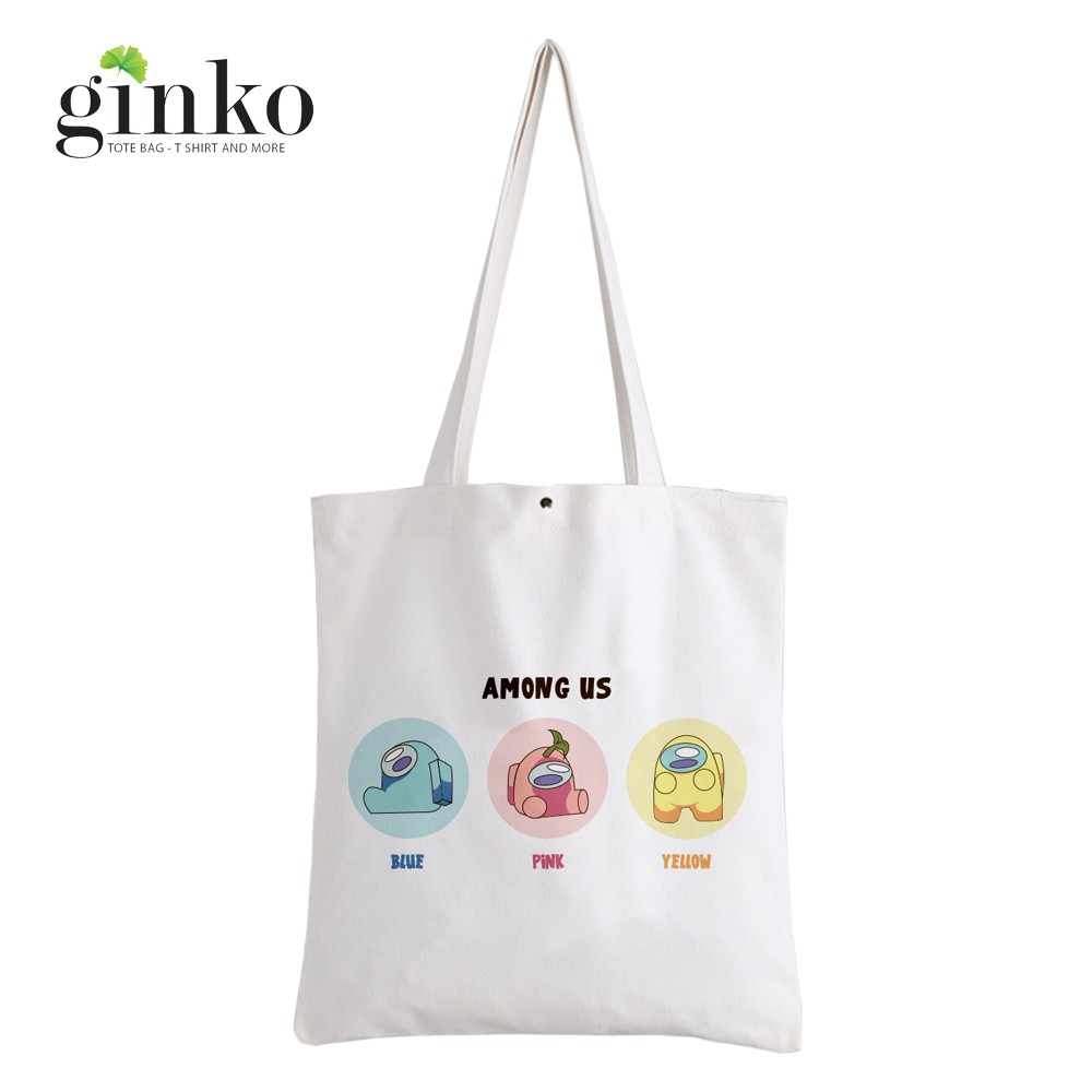Bộ Sưu Tập Túi Vải Tote GINKO Kiểu Basic dây kéo In Hình Among Us Siêu Cưng