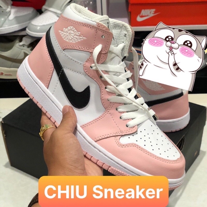 Giày thể thao jd1 high hồng phấn phiên bản da cao cấp giày Sneaker Jordan cổ cao hồng phấn