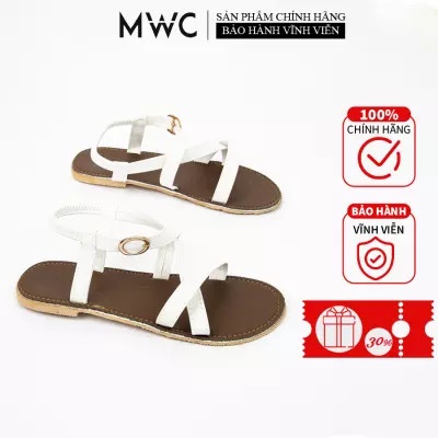 Giày Sandal Nữ MWC Đế Bệt Quai Mảnh Đan Chéo Trẻ Trung Màu Đen Trắng NUSD- 2743