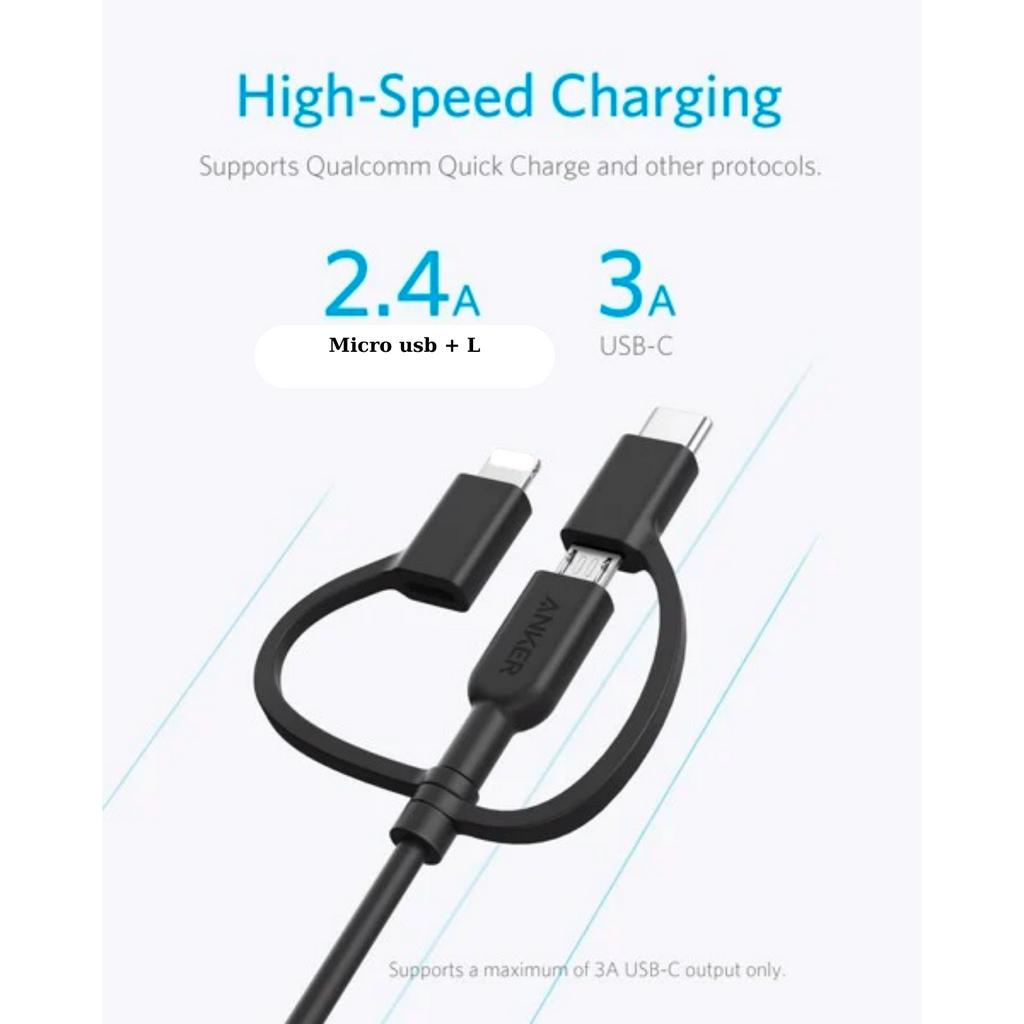 Cáp 3 in 1 Anker Powerline II 0.9M-A8436  dành cho IP/tablet táo/Android - BH12TH