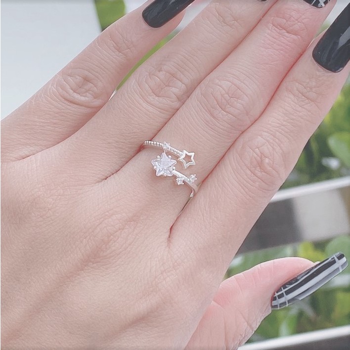 Nhẫn bạc nữ sao băng tuyết, Nhẫn hở Free size chất liệu bạc ta sang trọng - Trang sức bạc Evasilver