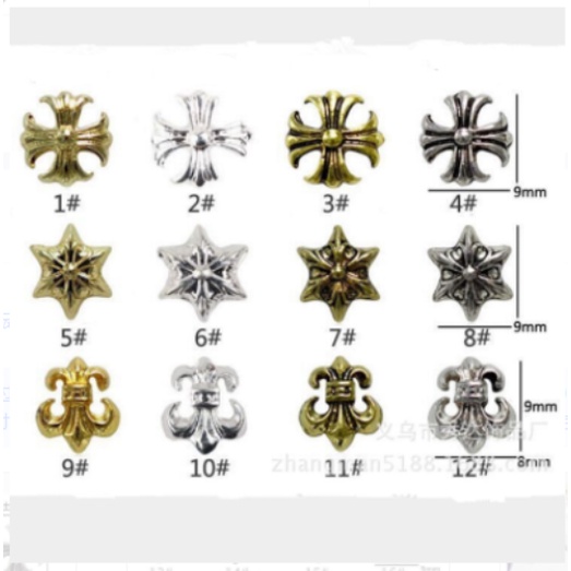 Miếng Dán Trang Trí Móng Tay Bằng Hợp Kim Hình Chữ Thập/ Hoa/ Lục Giác Phong Cách Retro