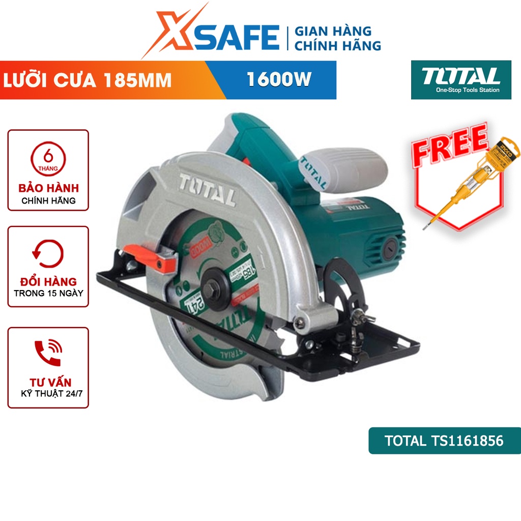Máy cưa đĩa tròn TOTAL TS1161856 công suất 1600W, tốc độ không tải 5000 rpm, đường kính lưỡi cưa 185mm - chính hãng