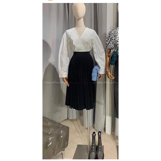 Áo dài tay trắng cách điệu freesize from Le tissue