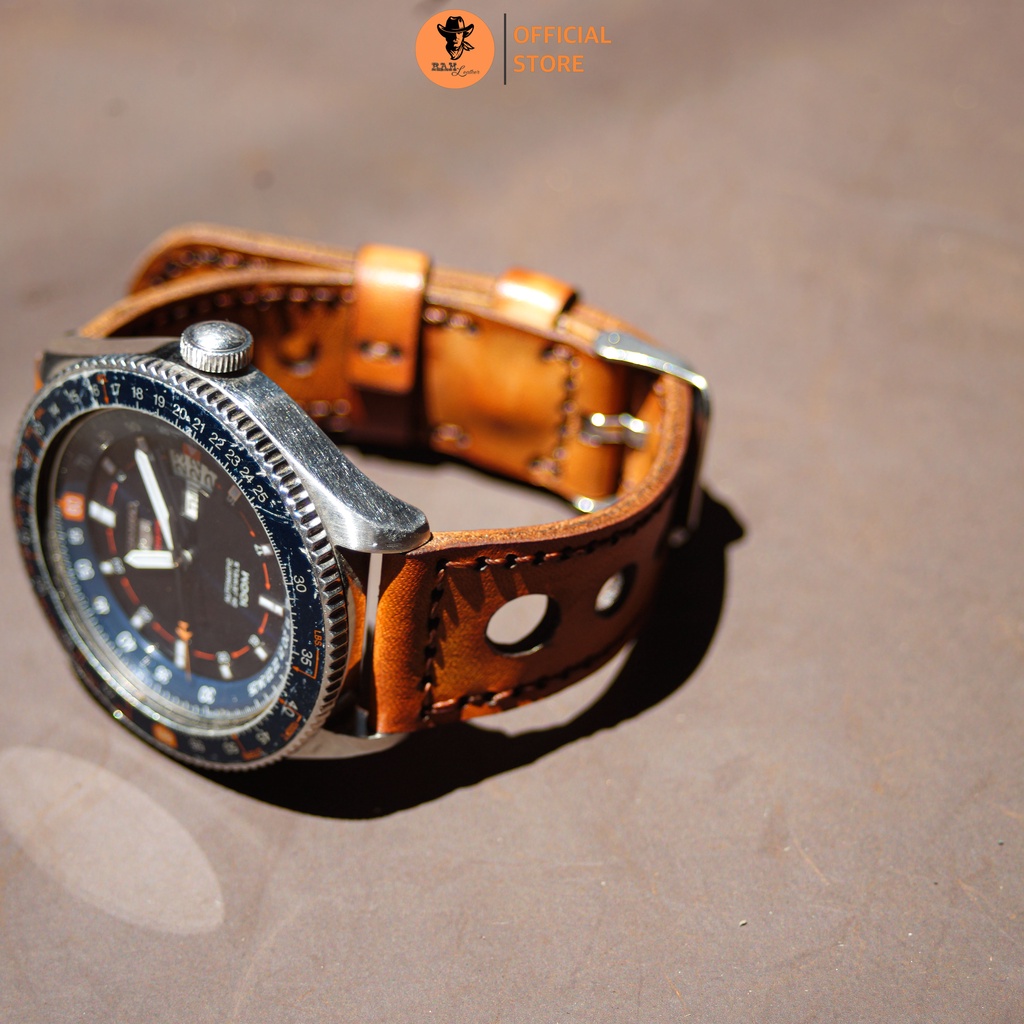 Dây đồng hồ da bò màu nâu - RAM Leather D33