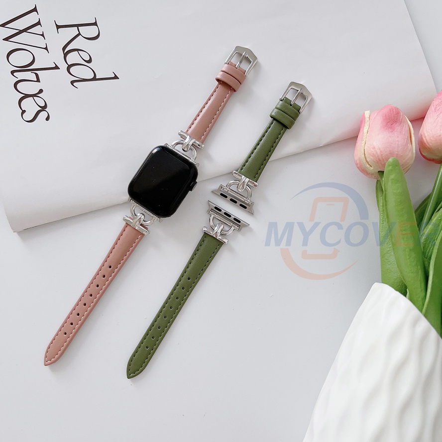 Dây Đeo Bằng Da Hình Chữ D Cho Đồng Hồ Thông Minh Series 7 6 SE 5 4 3 2 1 41mm 45mm 44mm 42mm 40mm 38mm