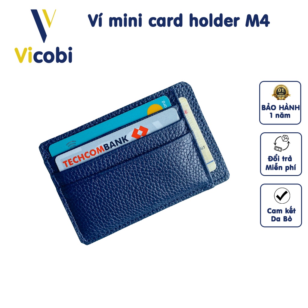 Ví mini Card Holder Da Bò Vicobi M2 Xanh Dương, nhỏ gọn đựng thẻ ATM, Made in VietNam