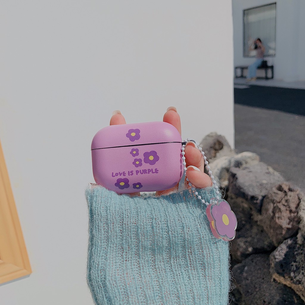 Vỏ IMD Bảo Vệ Hộp Sạc Tai Nghe Bluetooth Airpods Kết Nối iPhone Màu Tím Họa Tiết Hoa Xinh Xắn